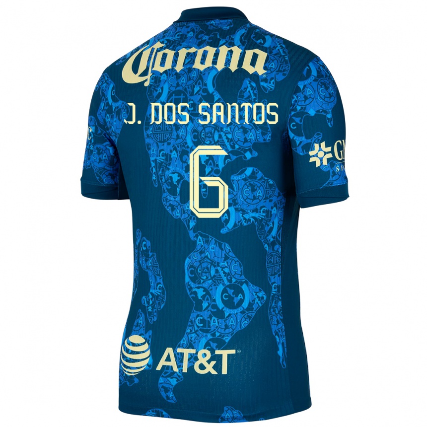 Kids Football Jonathan Dos Santos #6 Blue Yellow Away Jersey 2024/25 T-Shirt Nz