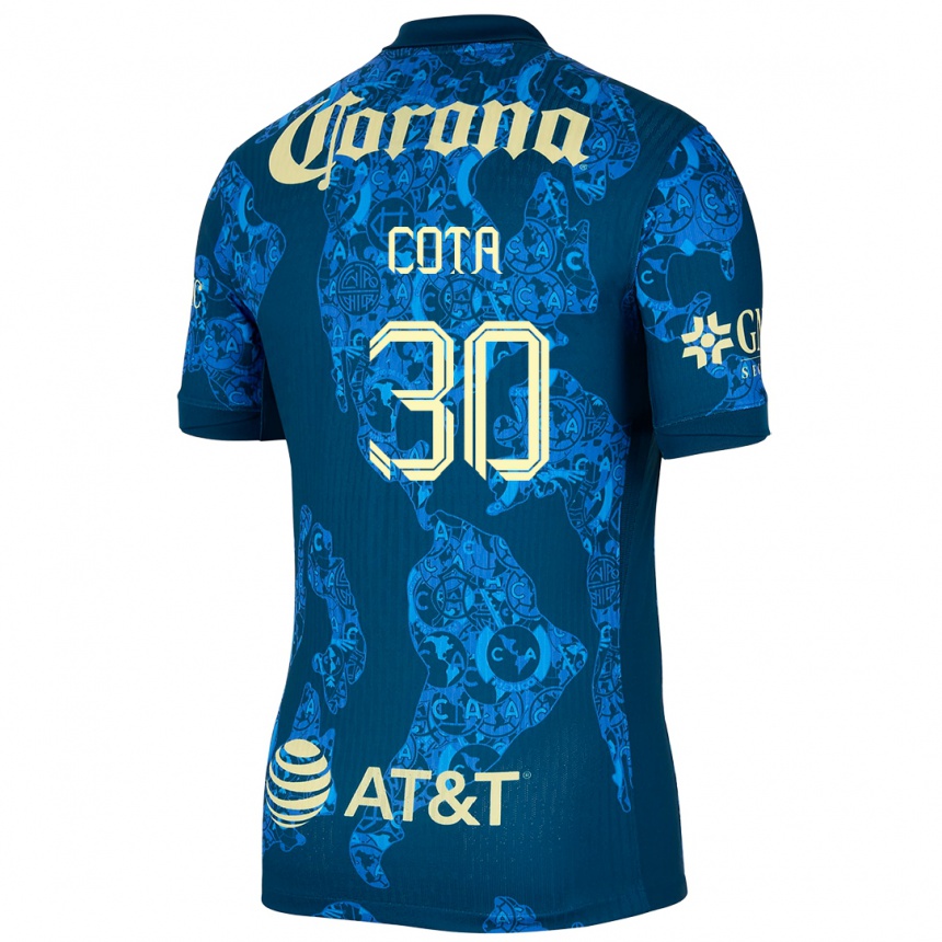 Kids Football Rodolfo Cota #30 Blue Yellow Away Jersey 2024/25 T-Shirt Nz