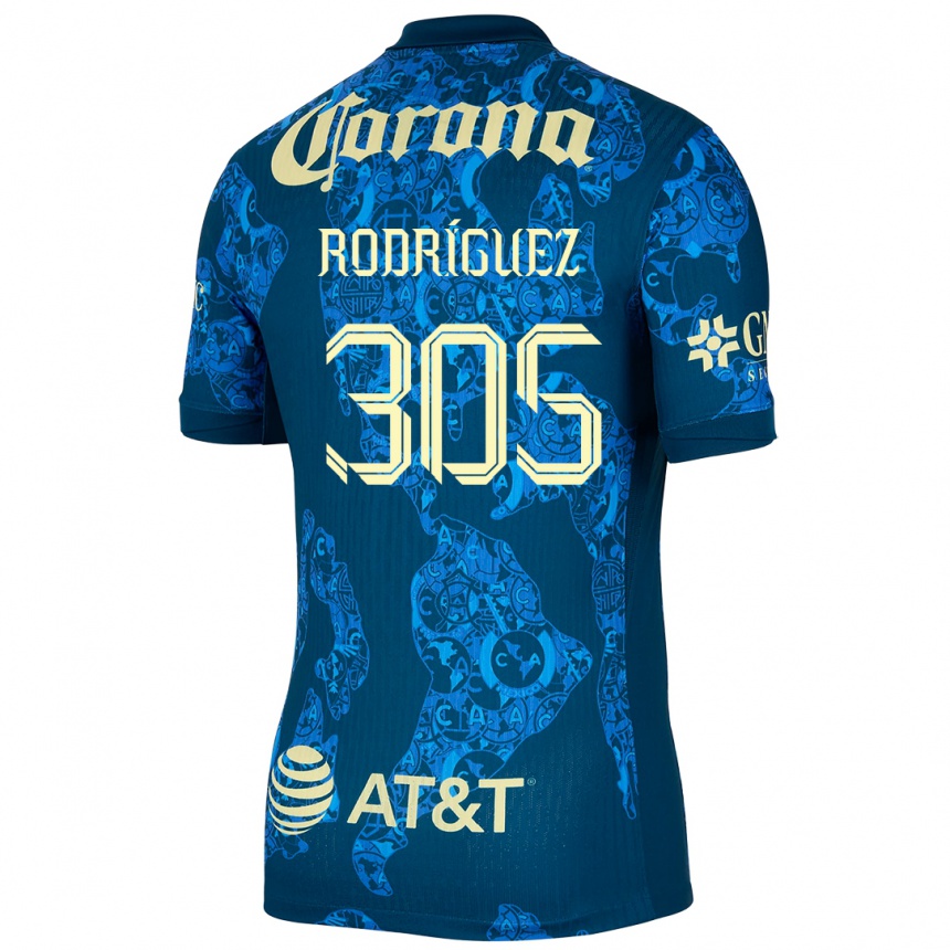 Kids Football Bryan Rodríguez #305 Blue Yellow Away Jersey 2024/25 T-Shirt Nz