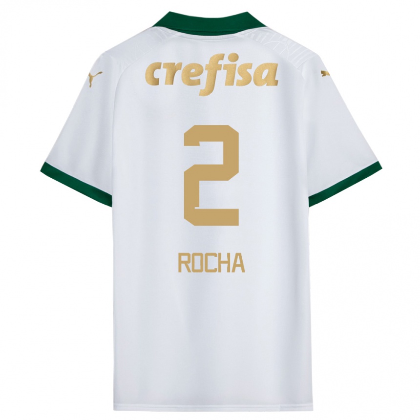 Kids Football Marcos Rocha #2 White Green Away Jersey 2024/25 T-Shirt Nz