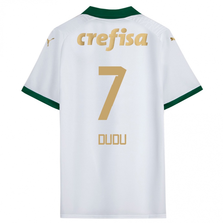 Kids Football Dudu #7 White Green Away Jersey 2024/25 T-Shirt Nz