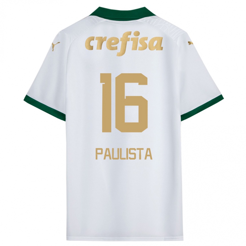 Kids Football Caio Paulista #16 White Green Away Jersey 2024/25 T-Shirt Nz