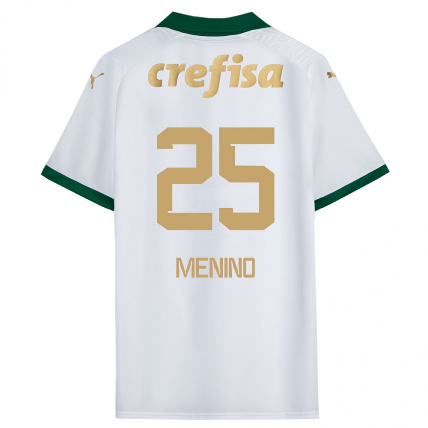 Kids Football Gabriel Menino #25 White Green Away Jersey 2024/25 T-Shirt Nz