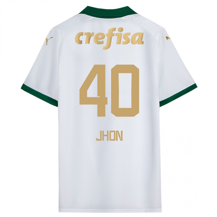 Kids Football Jhon Jhon #40 White Green Away Jersey 2024/25 T-Shirt Nz