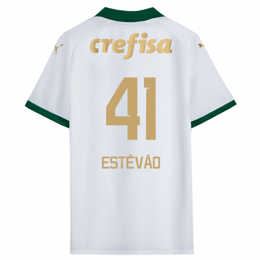 Kids Football Estêvão #41 White Green Away Jersey 2024/25 T-Shirt Nz