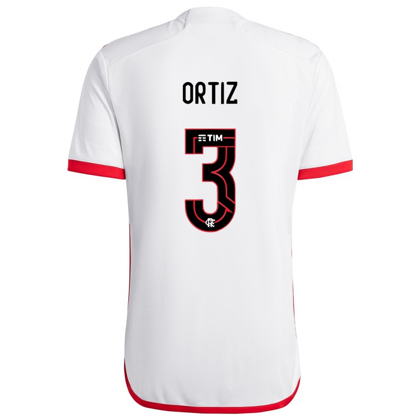 Kids Football Léo Ortiz #3 White Red Away Jersey 2024/25 T-Shirt Nz