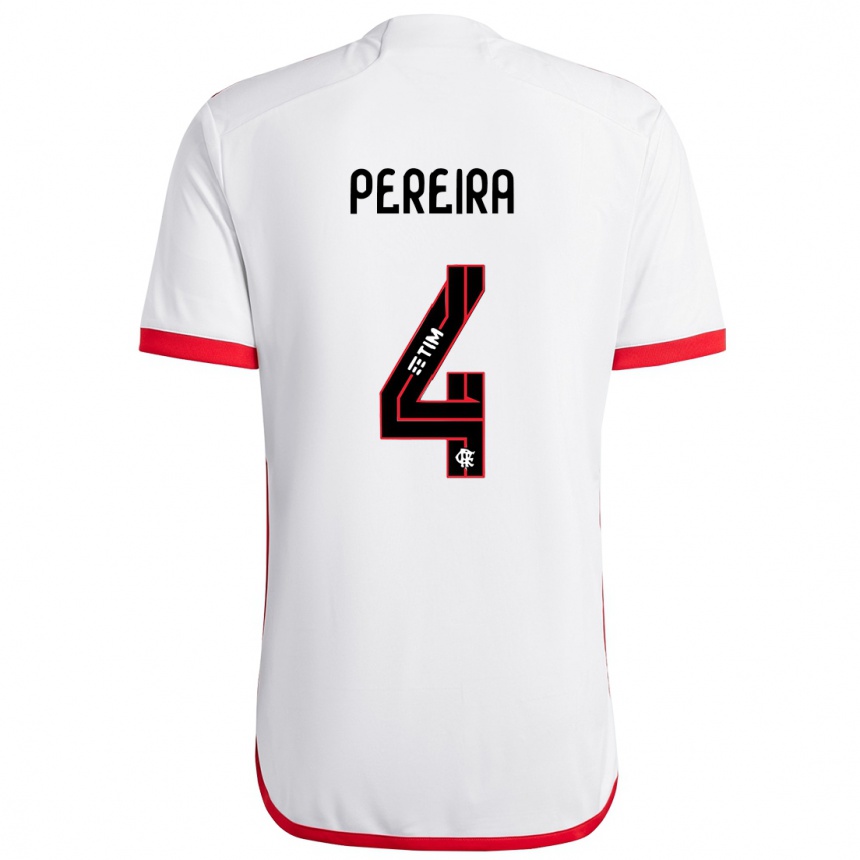 Kids Football Léo Pereira #4 White Red Away Jersey 2024/25 T-Shirt Nz