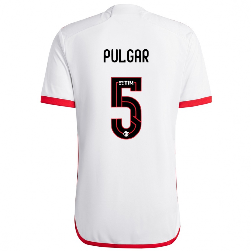 Kids Football Erick Pulgar #5 White Red Away Jersey 2024/25 T-Shirt Nz