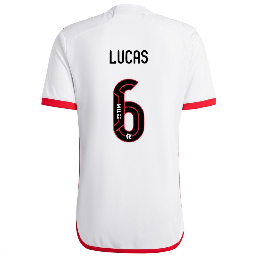 Kids Football Ayrton Lucas #6 White Red Away Jersey 2024/25 T-Shirt Nz