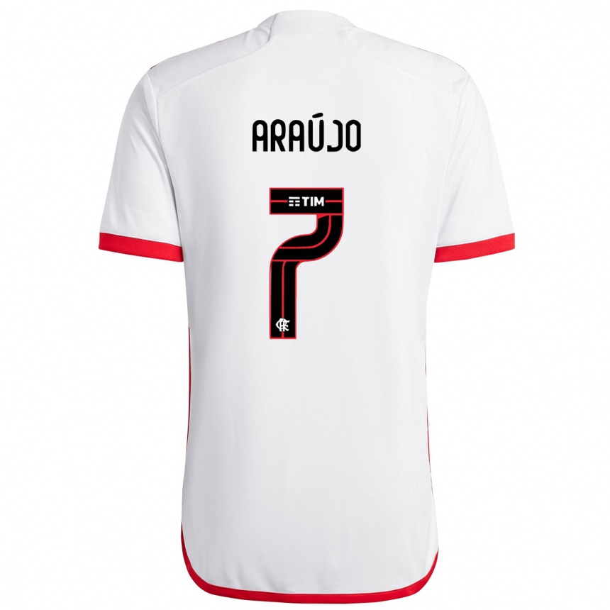 Kids Football Luiz Araújo #7 White Red Away Jersey 2024/25 T-Shirt Nz