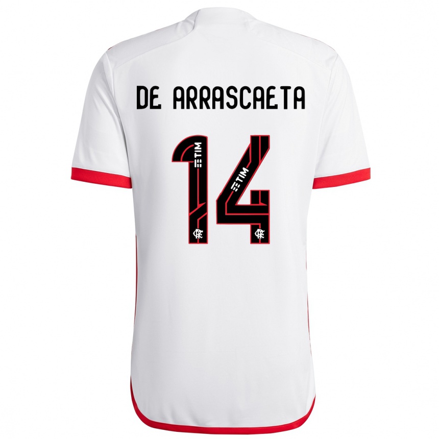 Kids Football Giorgian De Arrascaeta #14 White Red Away Jersey 2024/25 T-Shirt Nz