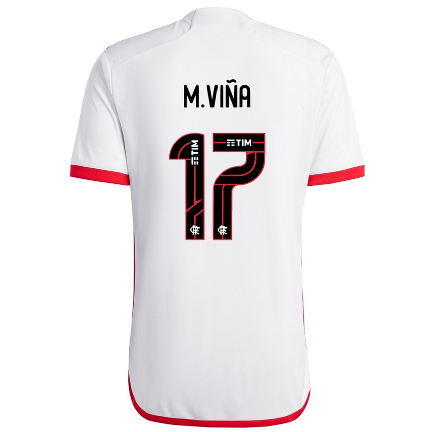 Kids Football Matias Vina #17 White Red Away Jersey 2024/25 T-Shirt Nz