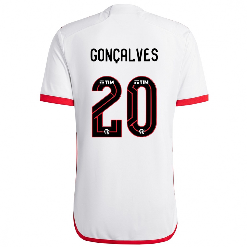 Kids Football Matheus Gonçalves #20 White Red Away Jersey 2024/25 T-Shirt Nz