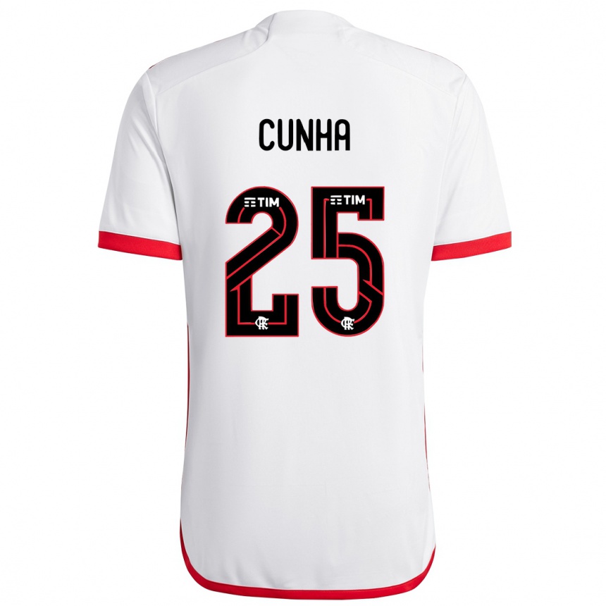 Kids Football Matheus Cunha #25 White Red Away Jersey 2024/25 T-Shirt Nz