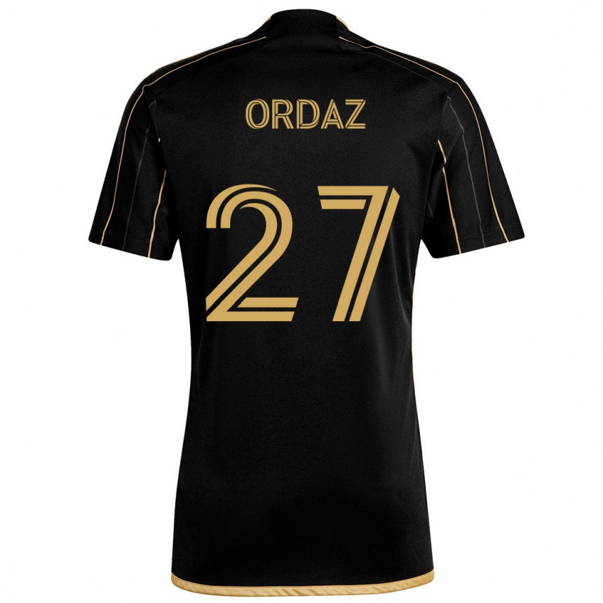 Men Football Nathan Ordaz #27 Black Gold Home Jersey 2024/25 T-Shirt Nz