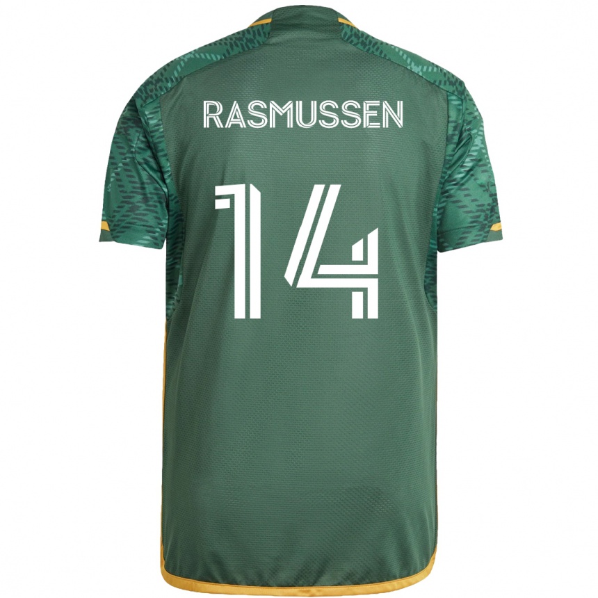 Men Football Justin Rasmussen #14 Green Orange Home Jersey 2024/25 T-Shirt Nz