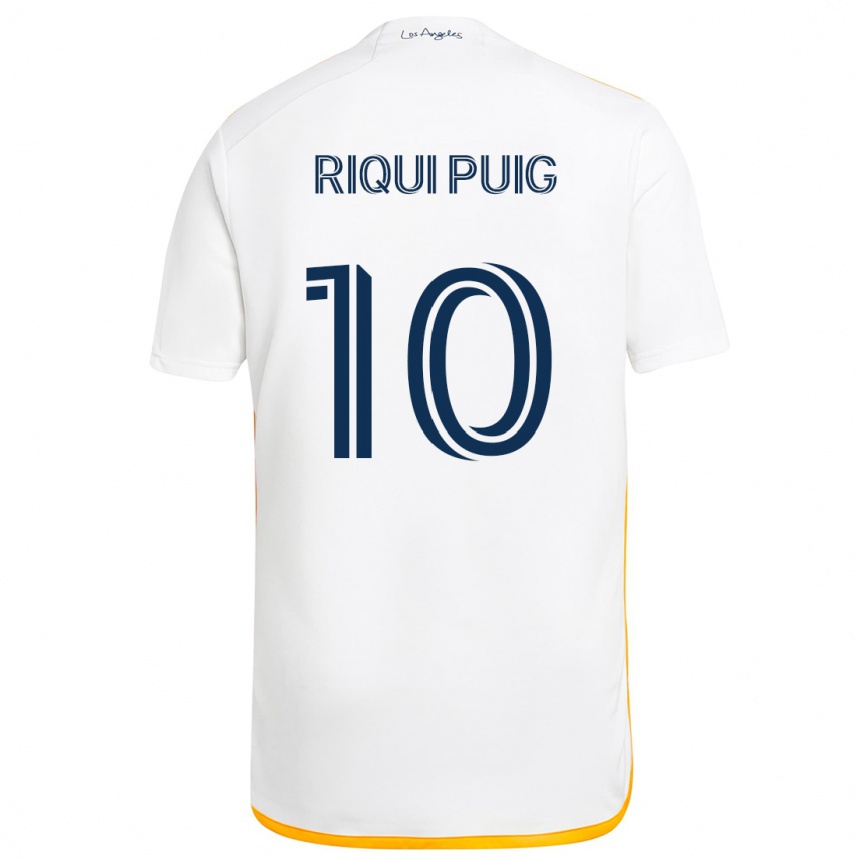 Men Football Riqui Puig #10 White Yellow Home Jersey 2024/25 T-Shirt Nz