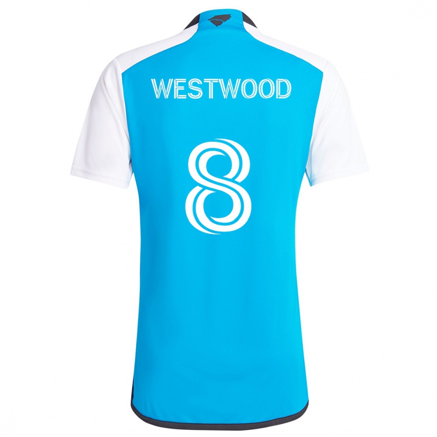 Men Football Ashley Westwood #8 Blue White Home Jersey 2024/25 T-Shirt Nz