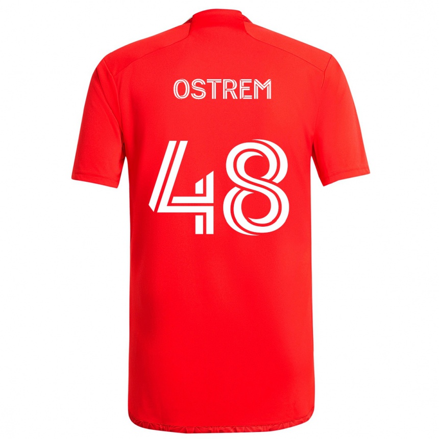 Men Football Charlie Ostrem #48 Red White Home Jersey 2024/25 T-Shirt Nz