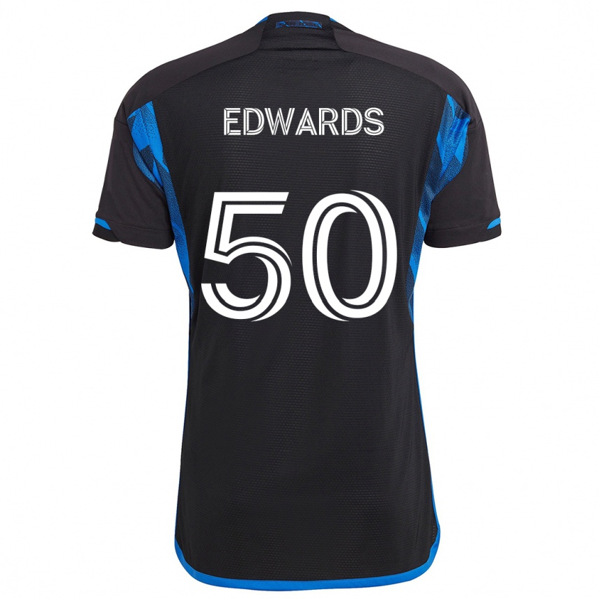 Men Football Aaron Edwards #50 Blue Black Home Jersey 2024/25 T-Shirt Nz