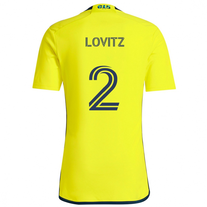 Men Football Daniel Lovitz #2 Yellow Blue Home Jersey 2024/25 T-Shirt Nz