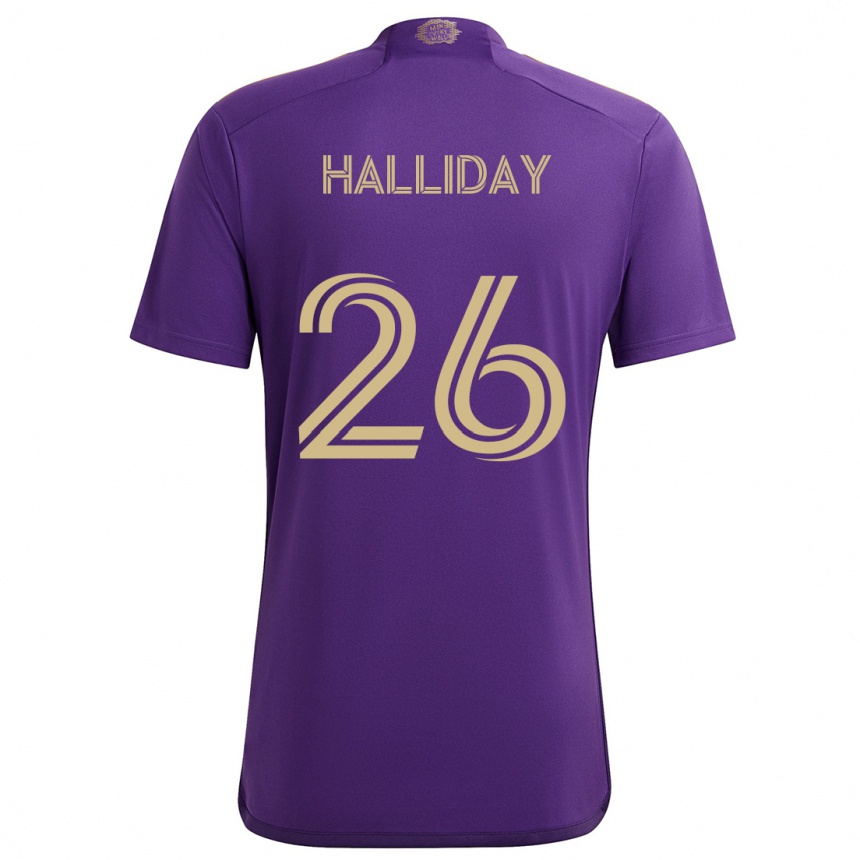 Men Football Michael Halliday #26 Purple Yellow Home Jersey 2024/25 T-Shirt Nz