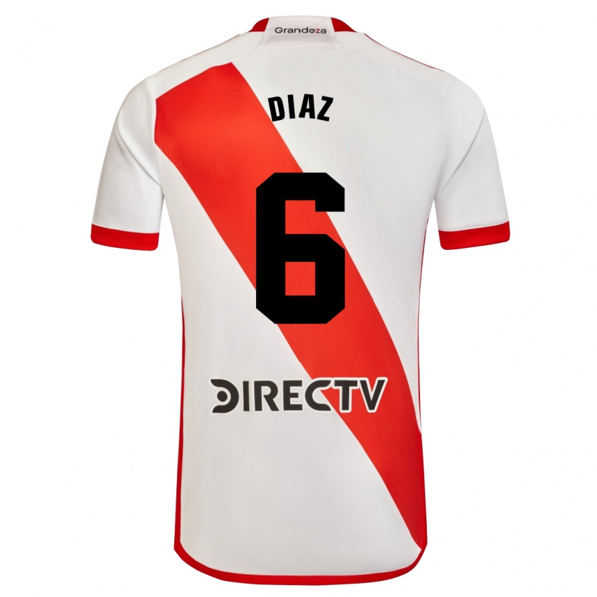 Men Football Milagros Díaz #6 White Red Home Jersey 2024/25 T-Shirt Nz