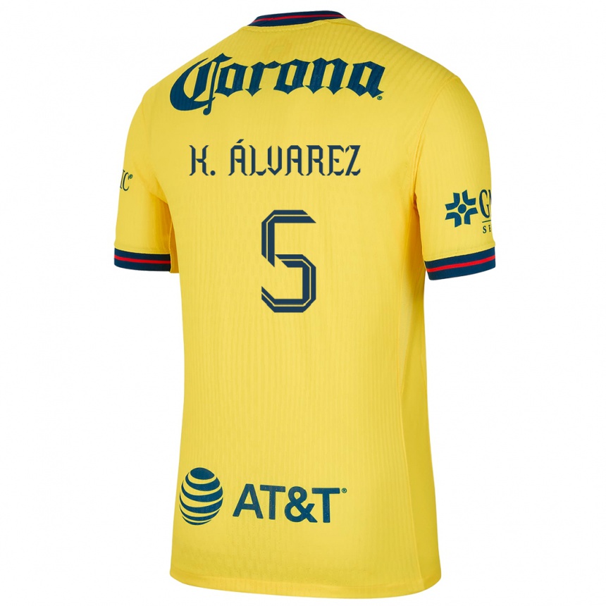 Men Football Kevin Álvarez #5 Yellow Blue Home Jersey 2024/25 T-Shirt Nz