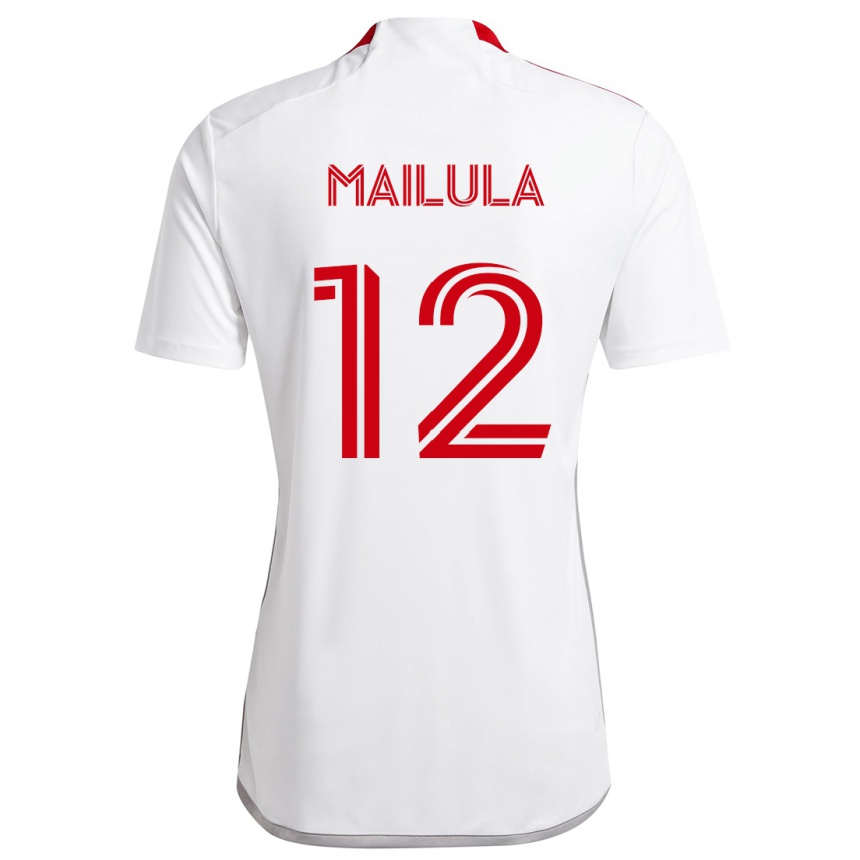 Men Football Cassius Mailula #12 White Red Away Jersey 2024/25 T-Shirt Nz