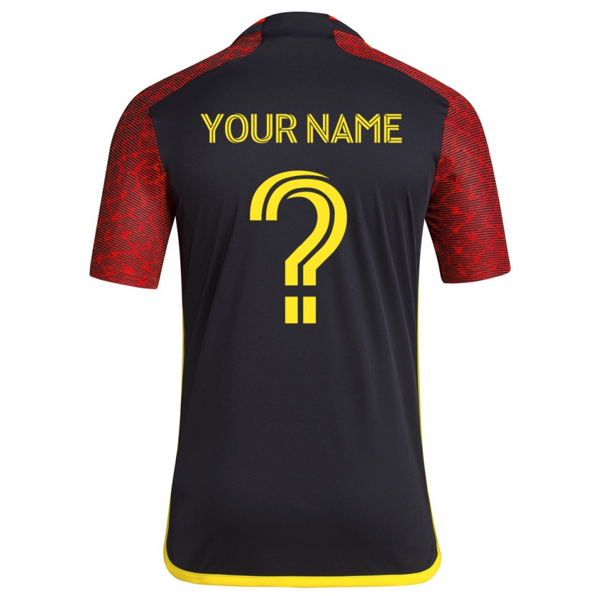 Men Football Your Name #0 Red Black Away Jersey 2024/25 T-Shirt Nz