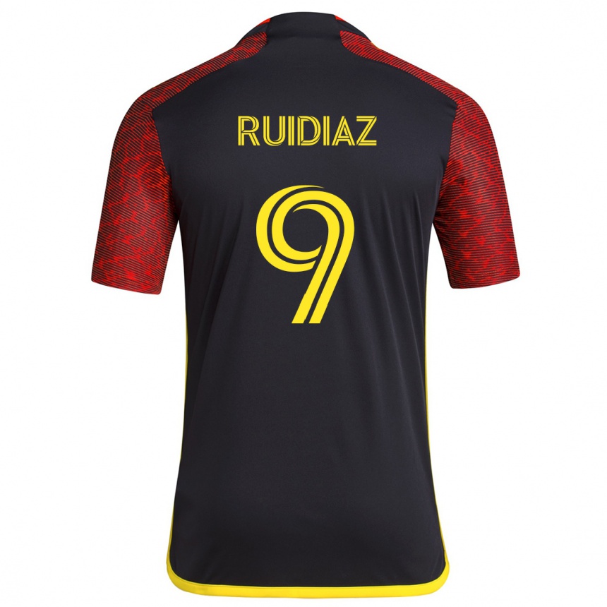 Men Football Raúl Ruidíaz #9 Red Black Away Jersey 2024/25 T-Shirt Nz