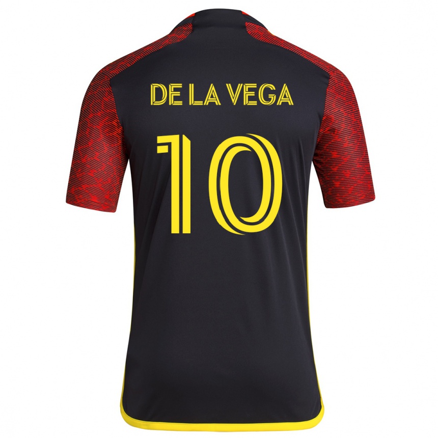 Men Football Pedro De La Vega #10 Red Black Away Jersey 2024/25 T-Shirt Nz