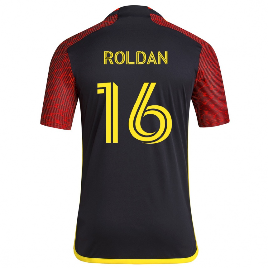 Men Football Álex Roldán #16 Red Black Away Jersey 2024/25 T-Shirt Nz