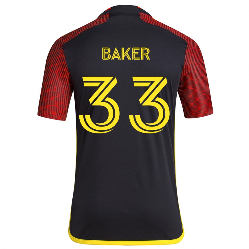 Men Football Cody Baker #33 Red Black Away Jersey 2024/25 T-Shirt Nz