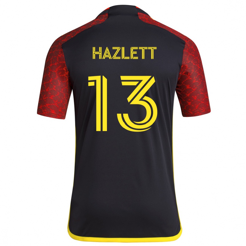 Men Football Kimberly Hazlett #13 Red Black Away Jersey 2024/25 T-Shirt Nz