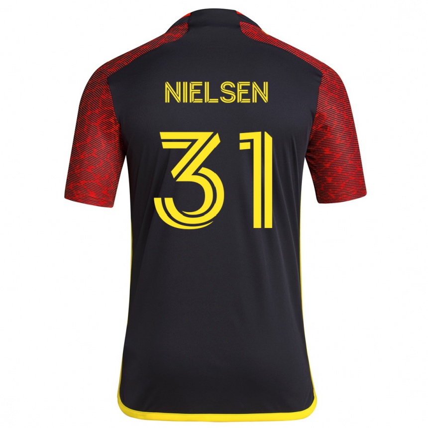 Men Football Madeline Nielsen #31 Red Black Away Jersey 2024/25 T-Shirt Nz