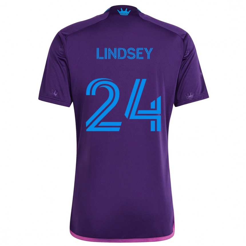 Men Football Jaylin Lindsey #24 Purple Blue Away Jersey 2024/25 T-Shirt Nz