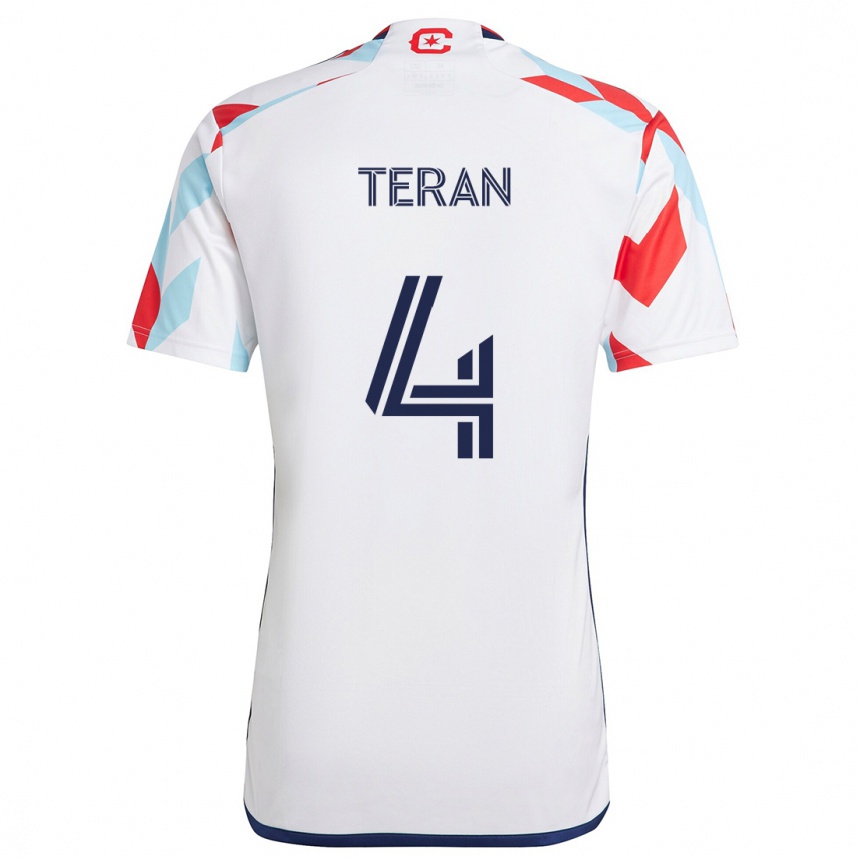 Men Football Carlos Terán #4 White Red Blue Away Jersey 2024/25 T-Shirt Nz