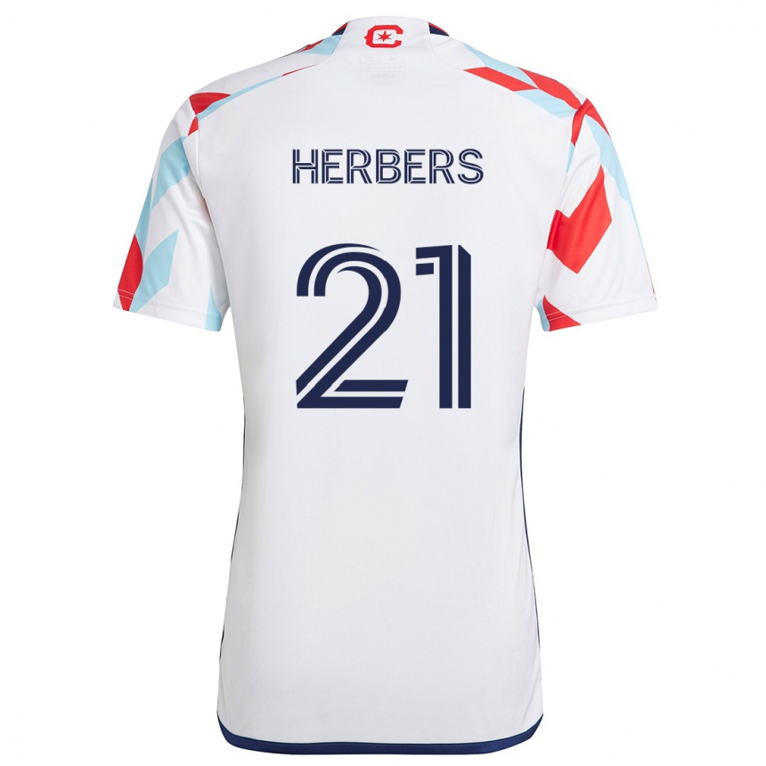 Men Football Fabian Herbers #21 White Red Blue Away Jersey 2024/25 T-Shirt Nz