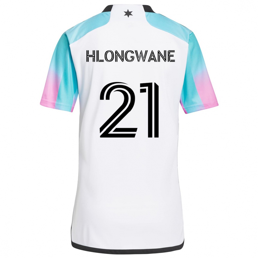 Men Football Bongokuhle Hlongwane #21 White Blue Black Away Jersey 2024/25 T-Shirt Nz