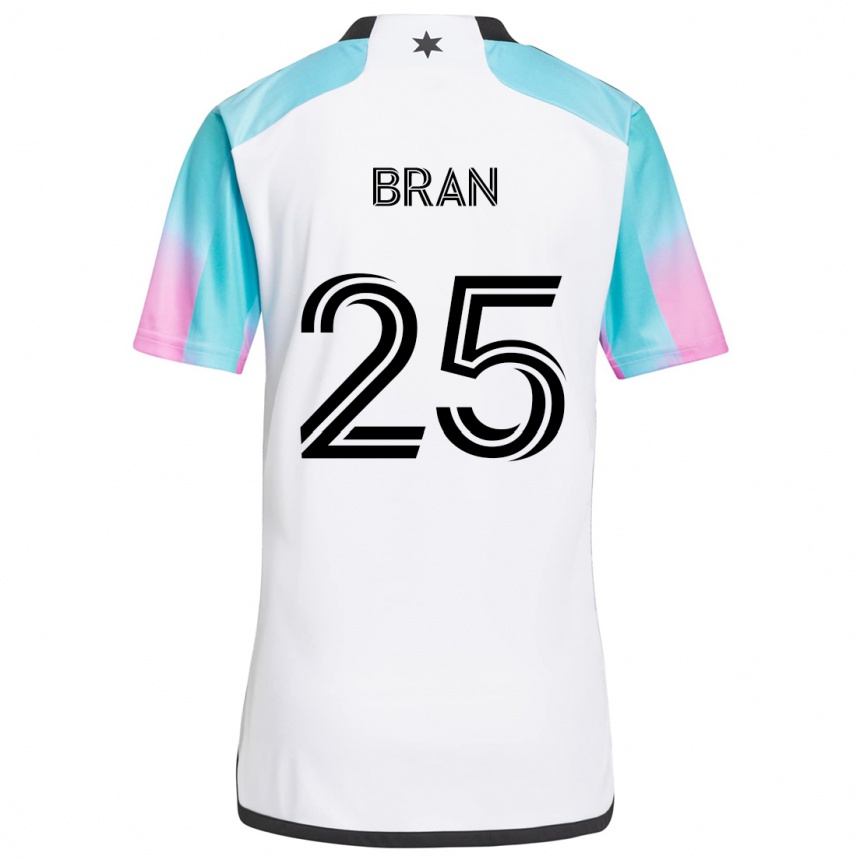 Men Football Alejandro Bran #25 White Blue Black Away Jersey 2024/25 T-Shirt Nz