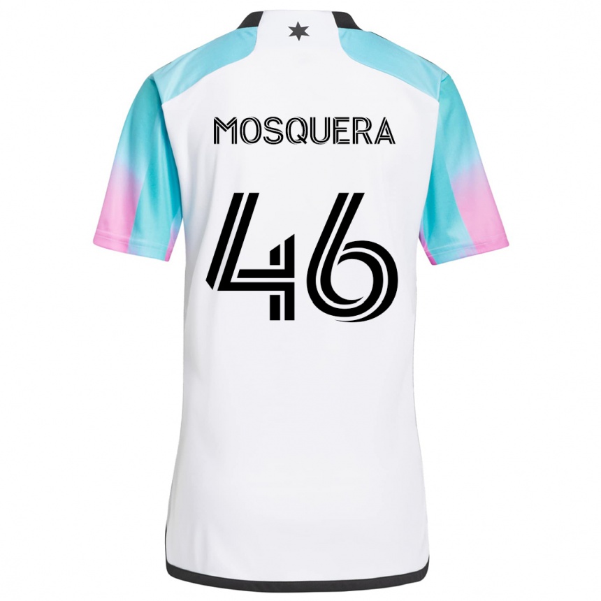 Men Football Juan Camilo Mosquera #46 White Blue Black Away Jersey 2024/25 T-Shirt Nz