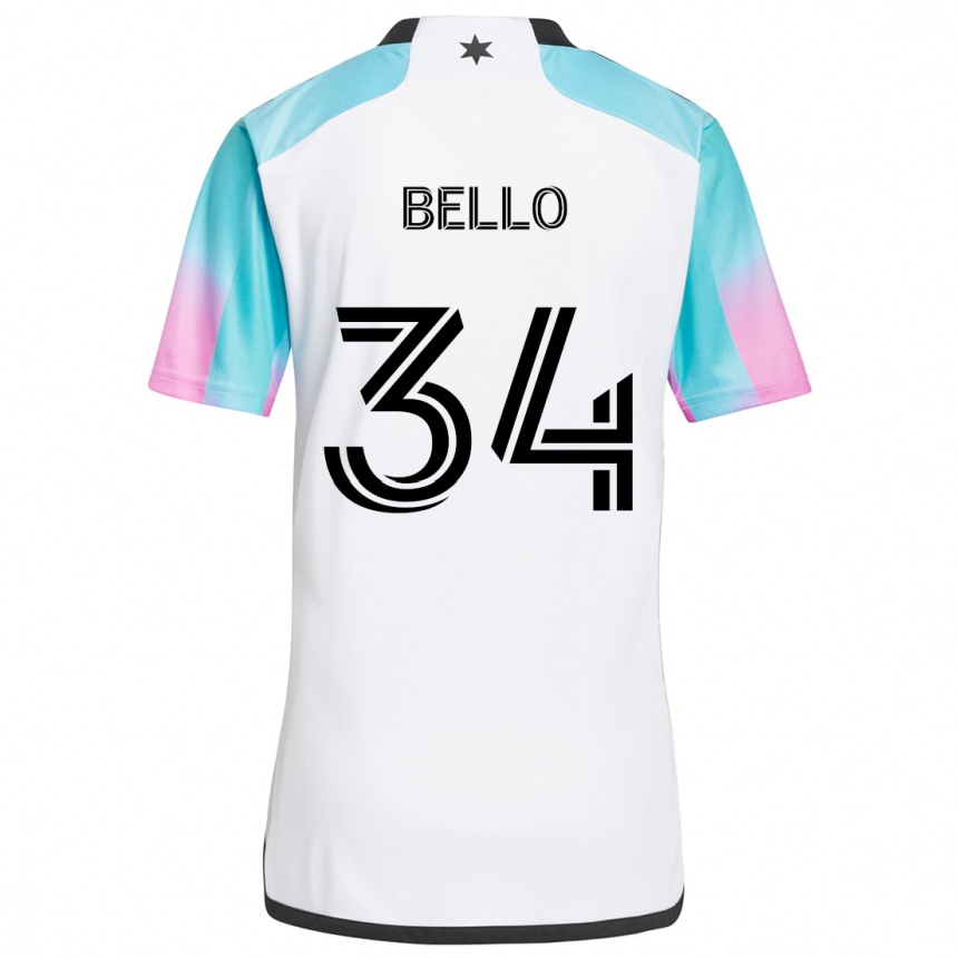 Men Football Zaydan Bello #34 White Blue Black Away Jersey 2024/25 T-Shirt Nz