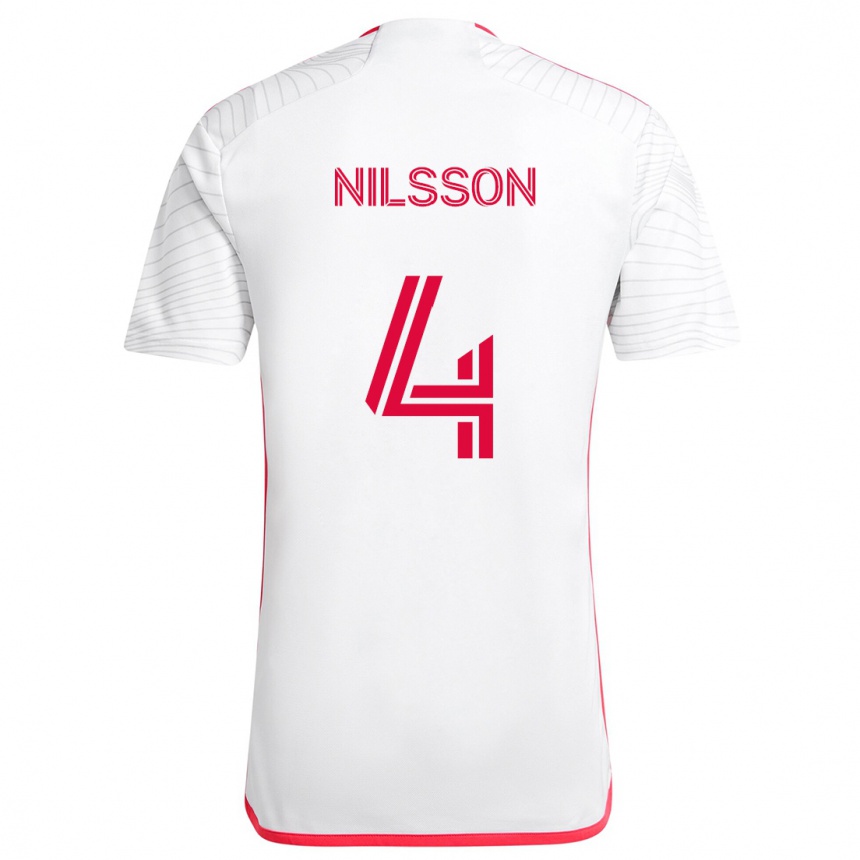 Men Football Joakim Nilsson #4 White Red Away Jersey 2024/25 T-Shirt Nz