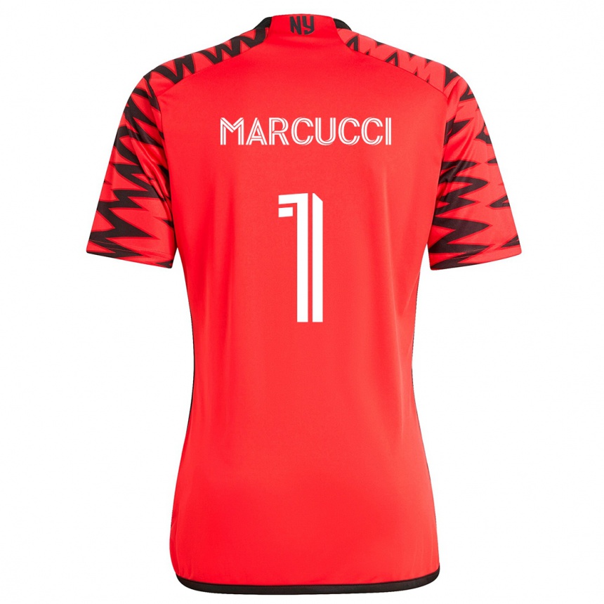 Men Football Aj Marcucci #1 Red Black White Away Jersey 2024/25 T-Shirt Nz