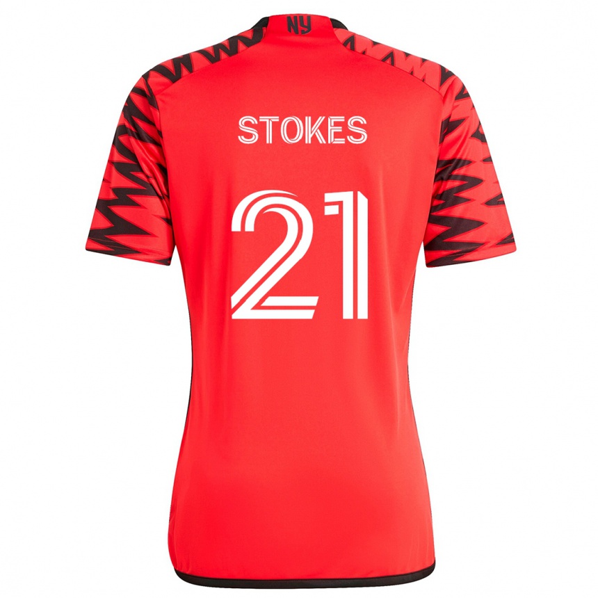 Men Football Aidan Stokes #21 Red Black White Away Jersey 2024/25 T-Shirt Nz