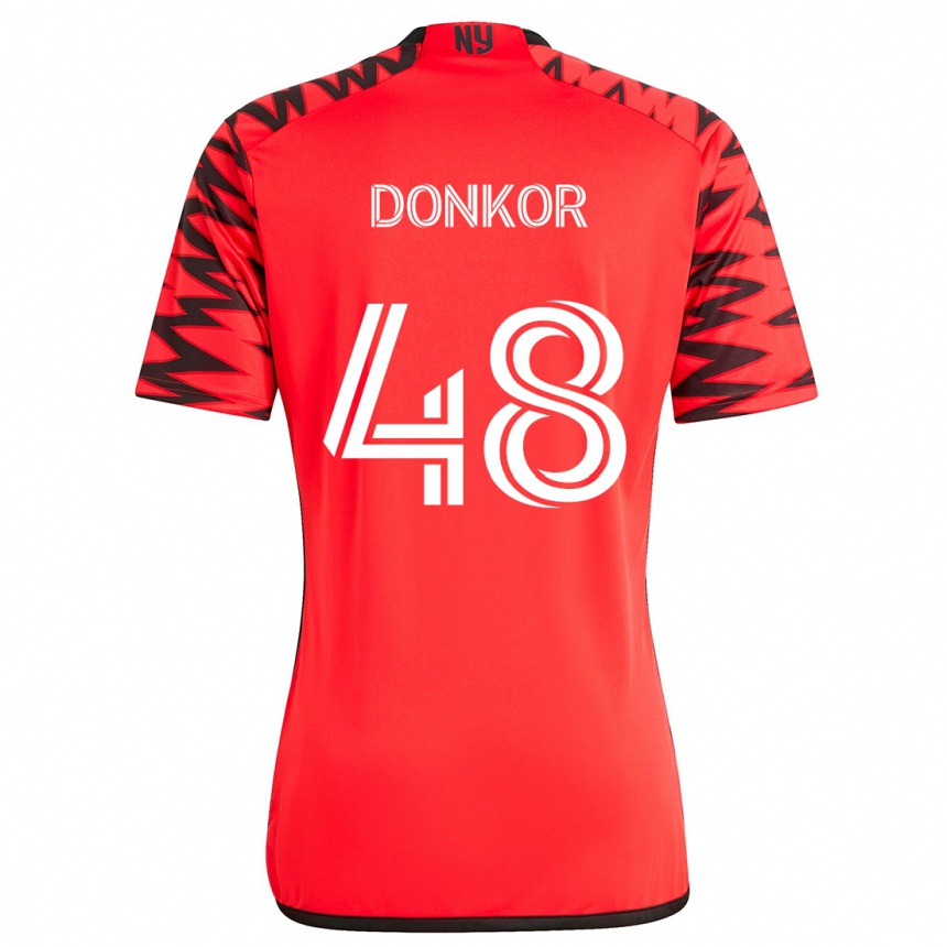 Men Football Ronald Donkor #48 Red Black White Away Jersey 2024/25 T-Shirt Nz