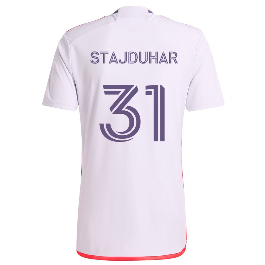 Men Football Mason Stajduhar #31 White Red Purple Away Jersey 2024/25 T-Shirt Nz