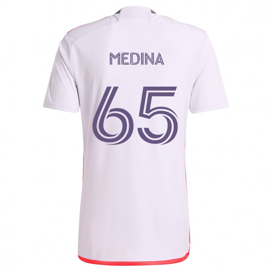 Men Football Cristian Medina #65 White Red Purple Away Jersey 2024/25 T-Shirt Nz