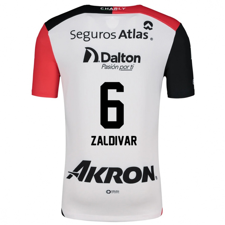 Men Football Édgar Zaldívar #6 White Red Black Away Jersey 2024/25 T-Shirt Nz